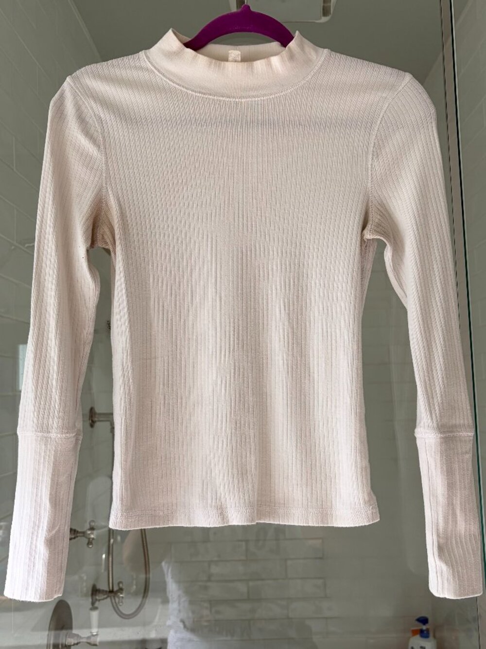 White Free People Ribbed Turtle Neck Long Sleeve - Size Medium (M)